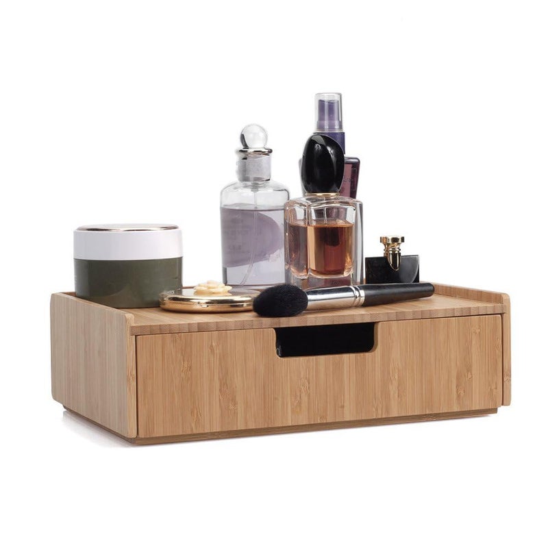 MobileVision Bamboo Makeup Drawer Organizer, Cosmetics Storage Box, Break Resistant Display Case and Drawer - Image 1